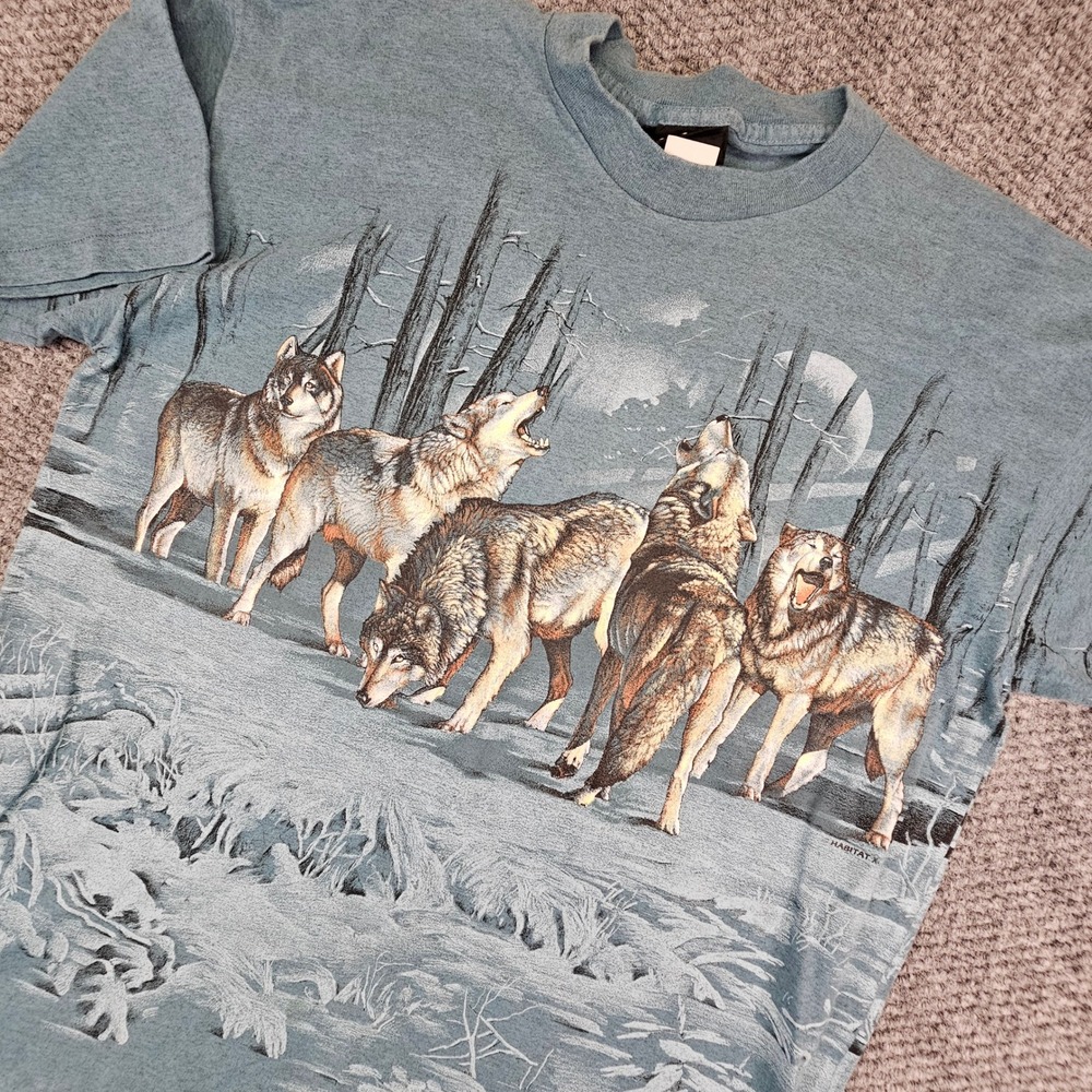 Vintage Wolf Nature Signal Sport AOP All Over Print T-Shirt XL Blue USA Made